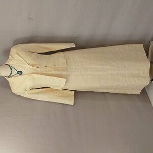 100% French Linen Designer Dress Jacket Set Pale Yellow Paris Elegant Classic